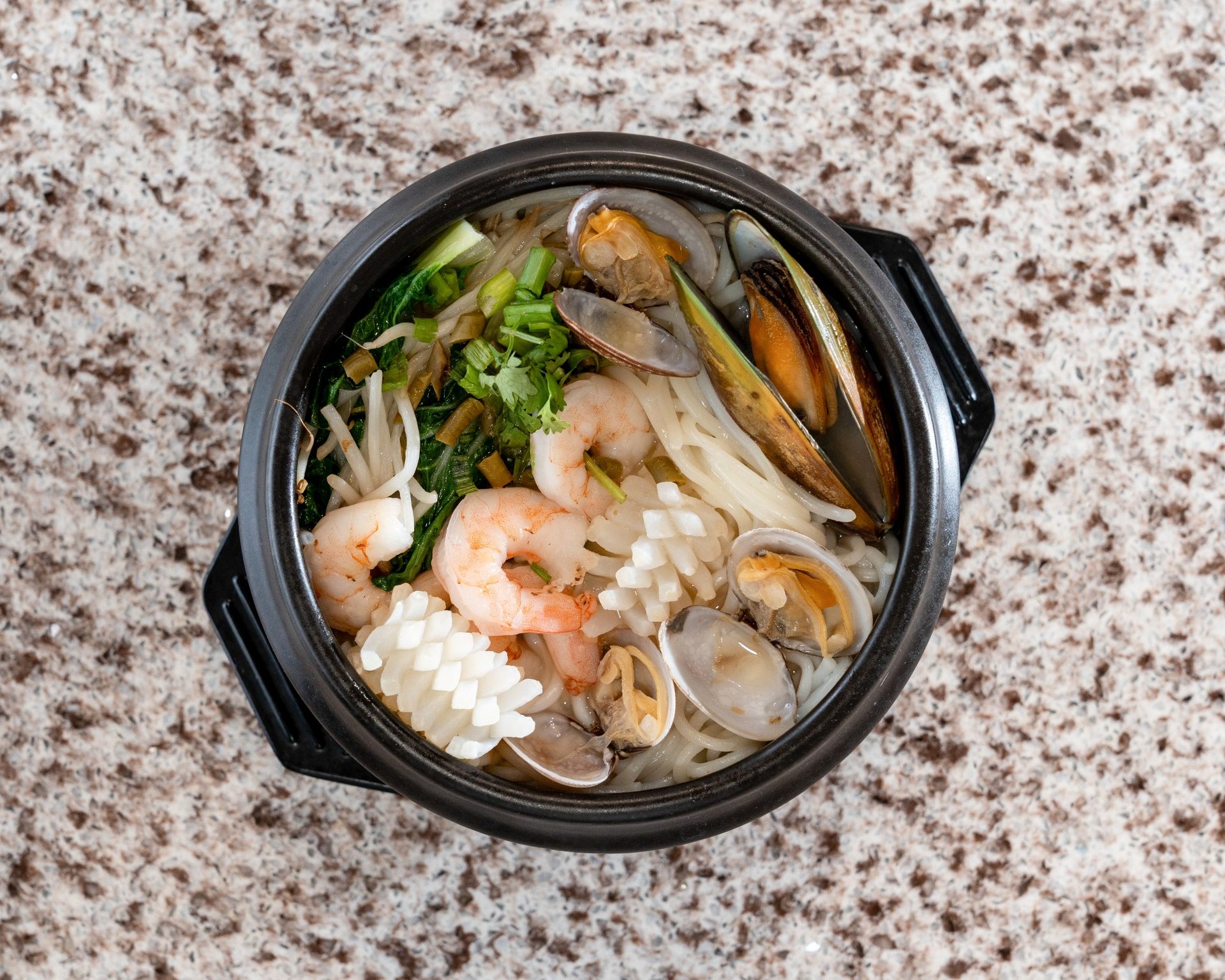 Beef chow fun, dumplings, noodle soups